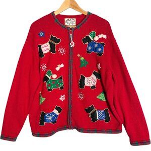 Vintage Heirloom Collective Ramie Cotton Christmas Cardigan Sweater Terrier XL